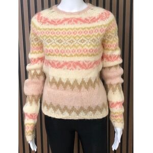 GAP Women's S Fair Isle Knit Sweater Pink Cream Long Sleeve L Nordic Pullover